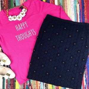Talbots Petites Navy Floral Lace Beaded Skirt